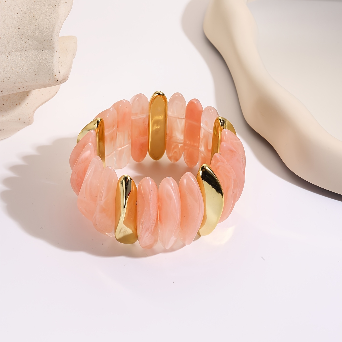 Women's Vintage Amber Pattern Resin Stretch Bangle, Stackable Bracelet